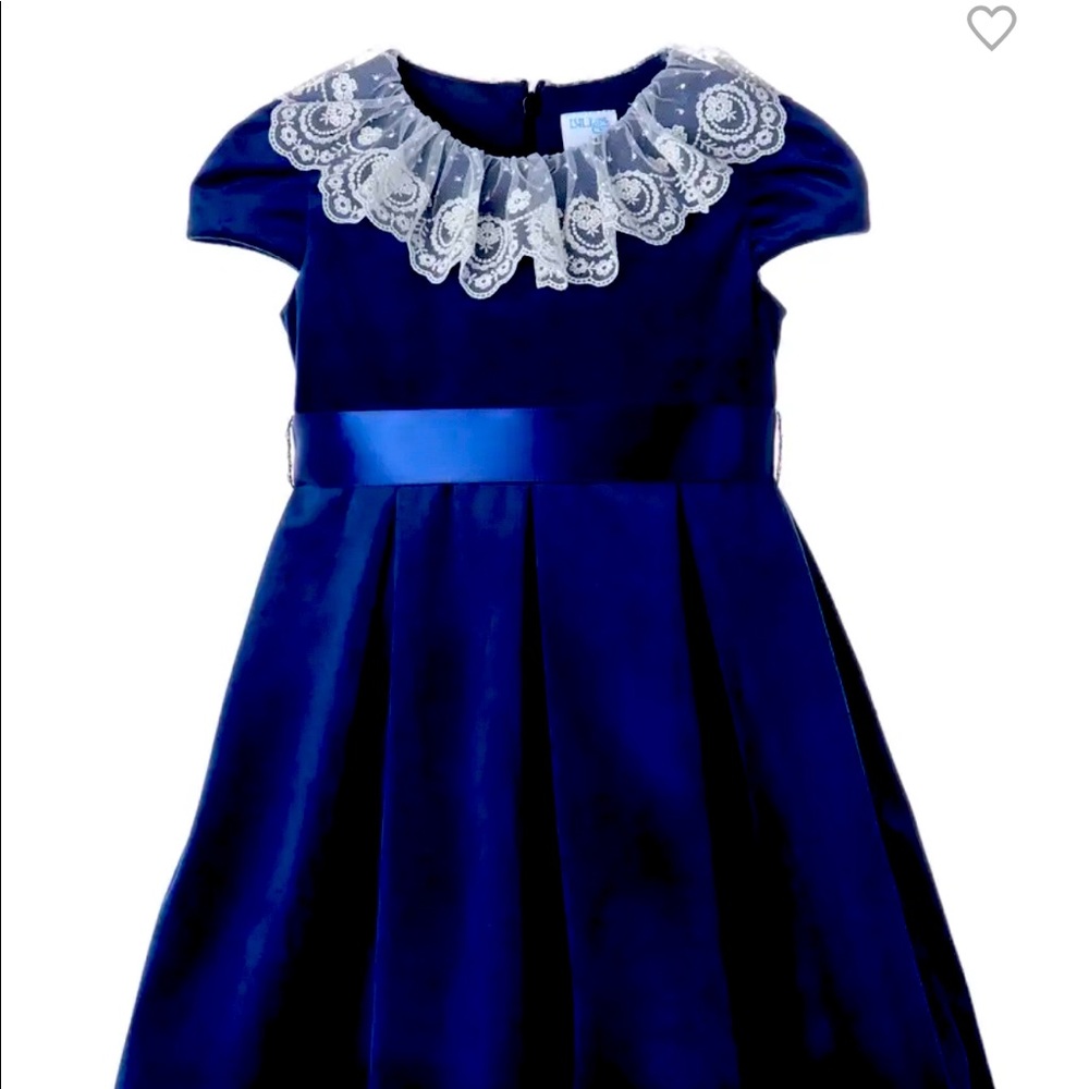 Luli & Me Girls Floral Lace Collar A Line Velvet Dress